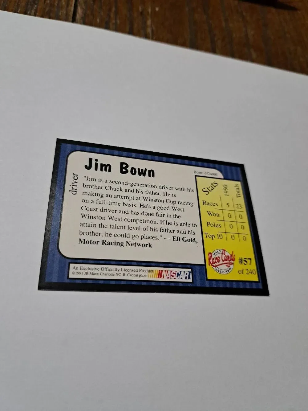 Vintage 1991 Maxx Jim Bown #57 Race Car Nascar Trading Card